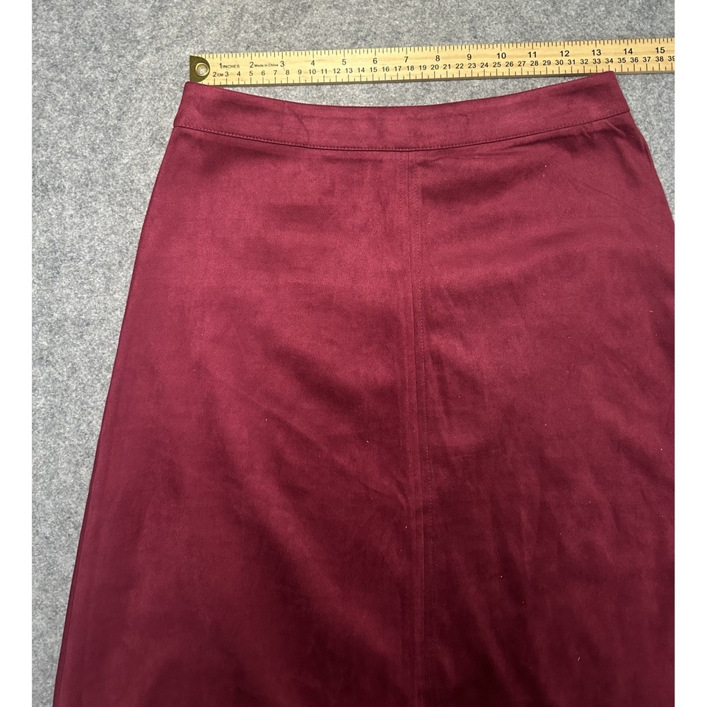 Bagatelle Collection Faux Suede A-Line Skirt XS Burgundy Wine Vegan Suede Midi - Picture 3 of 7